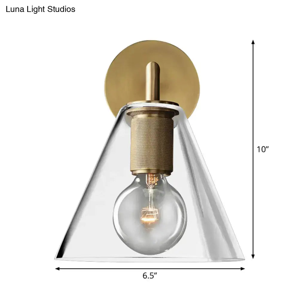 Bronze Glass Wall Sconce Decorbites with clear glass shade and brass finish on Tampa Home & Garden Store