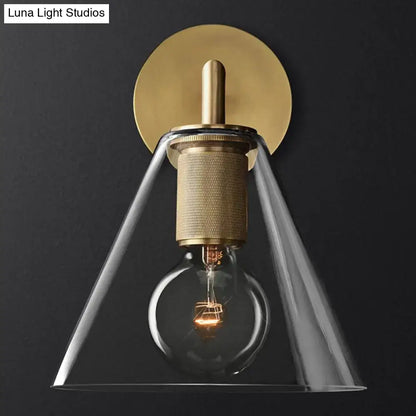 Bronze glass wall sconce with clear cone shade and single bulb, wall light fixture Decorbites on Tampa Home & Garden Store