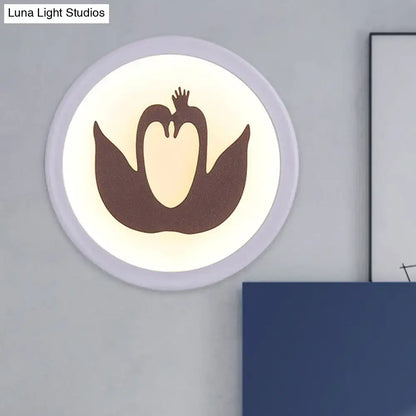 Brown Swan Wall Light by Decorbites, circular backlit panel with brown swan silhouette on Tampa Home & Garden Store