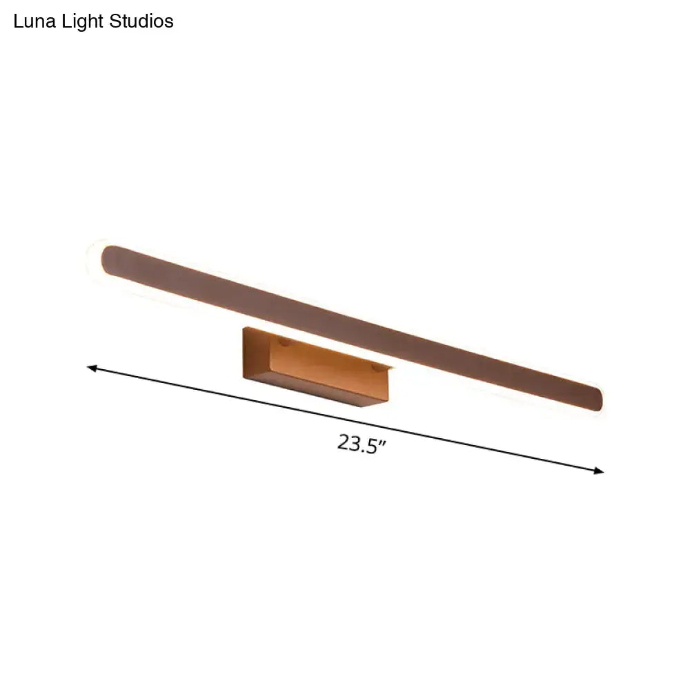 Brown LED vanity sconce by Luna Light Studios with a 23.5-inch long brown bar and wall-mount base on Tampa Home & Garden Store