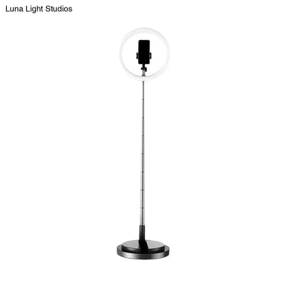 Black metal USB LED vanity light with circular ring, phone mount, tall adjustable stand on Tampa Home & Garden Store