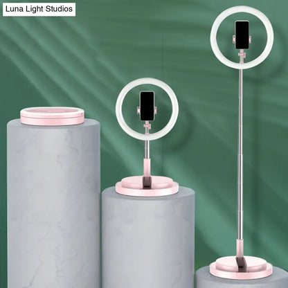 Black Metal USB LED Vanity Light with circular ring and pink accents on adjustable tripod on Tampa Home & Garden Store