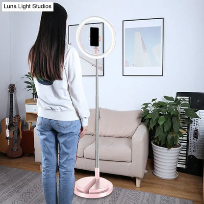 Black metal USB LED vanity ring light on chrome stand with pink base on Tampa Home & Garden Store