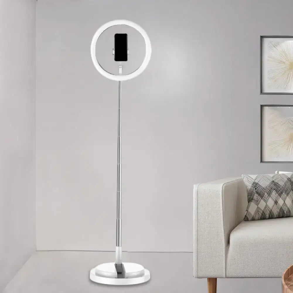 Black metal USB LED vanity light with circular ring on a tall adjustable stand and phone mount on Tampa Home & Garden Store