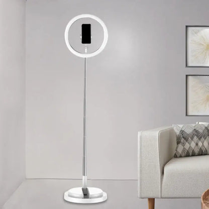 Black metal USB LED vanity light with circular ring on a tall adjustable stand and phone mount on Tampa Home & Garden Store