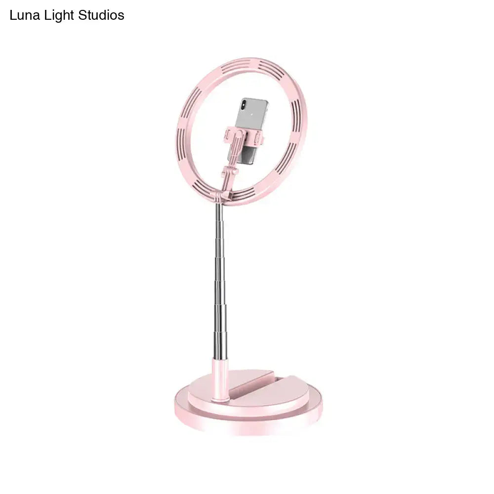 Pink metal USB LED vanity ring light with phone holder on adjustable stand Decorbites on Tampa Home & Garden Store