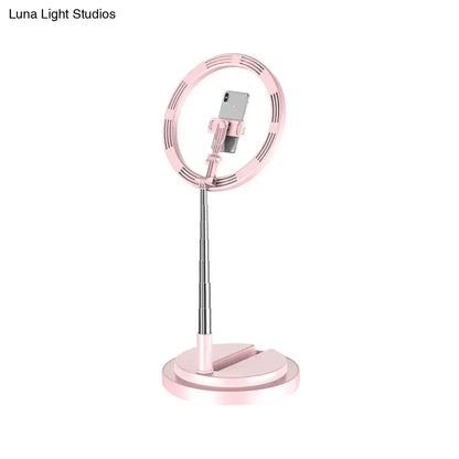 Pink metal USB LED vanity ring light with phone holder on adjustable stand Decorbites on Tampa Home & Garden Store