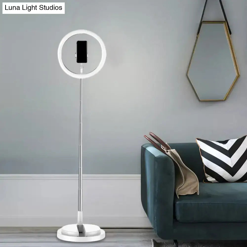 Decorbites black metal USB LED vanity light with circular LED ring on a tall stand on Tampa Home & Garden Store