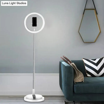 Decorbites black metal USB LED vanity light with circular LED ring on a tall stand on Tampa Home & Garden Store