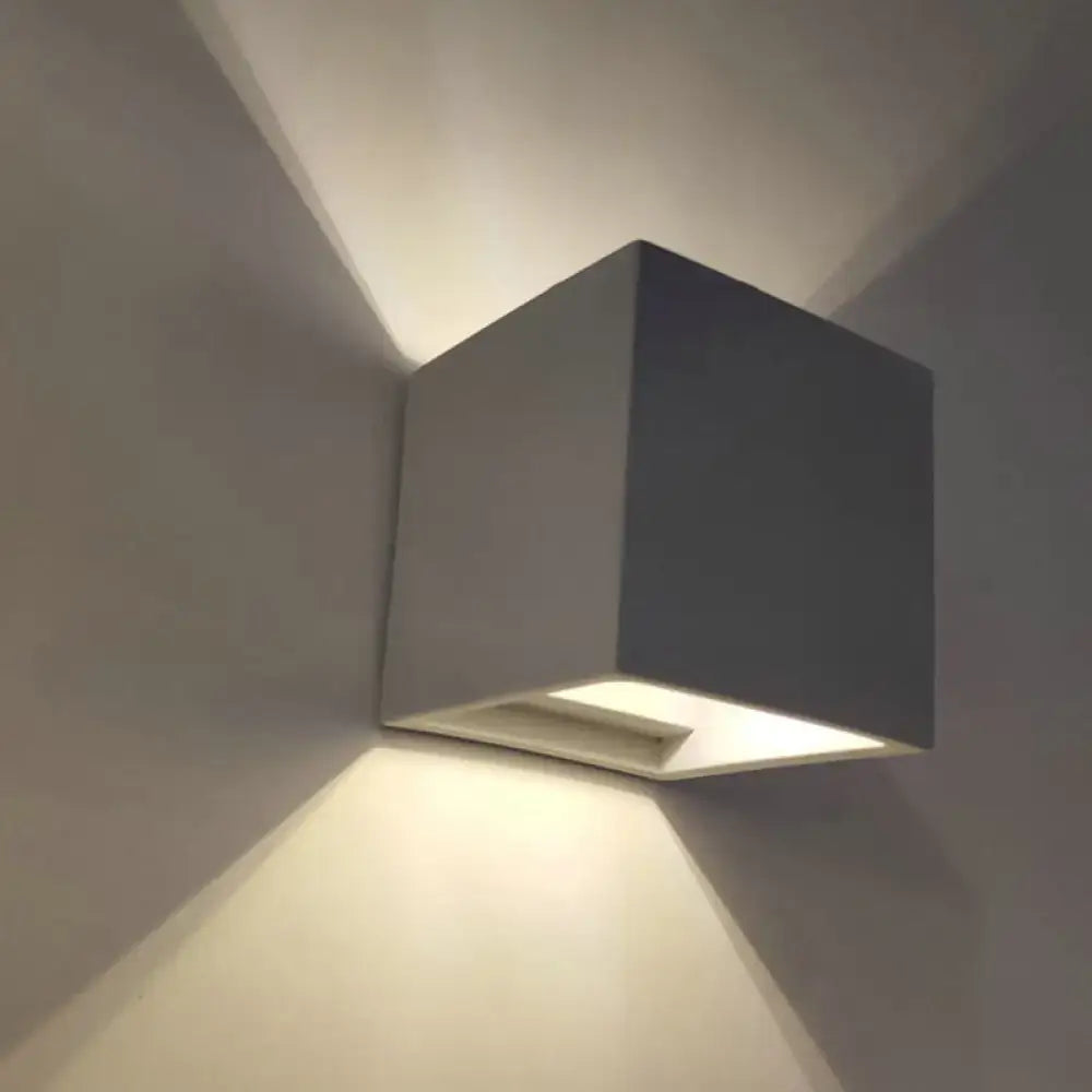 Grey cement wall light by Decorbites, square cube wall sconce with upward and downward glow on Tampa Home & Garden Store