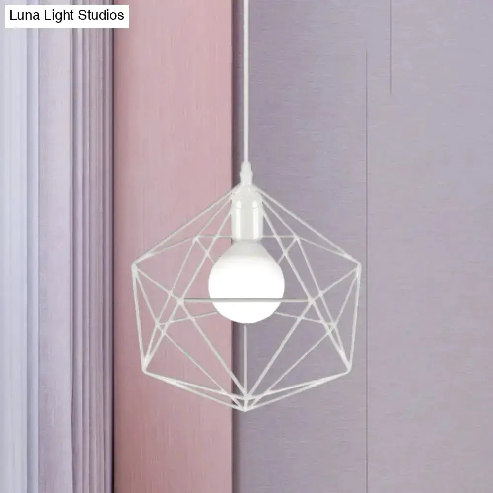 Minimalist geometric white pendant light with wireframe and globe bulb on Tampa Home & Garden Store