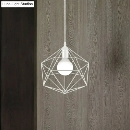 Geometric white metal pendant light by Decorbites with wireframe cage and exposed bulb on Tampa Home & Garden Store