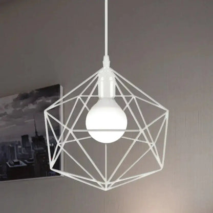 Minimalist geometric metal pendant light by Decorbites, white wireframe cube with globe bulb on Tampa Home & Garden Store