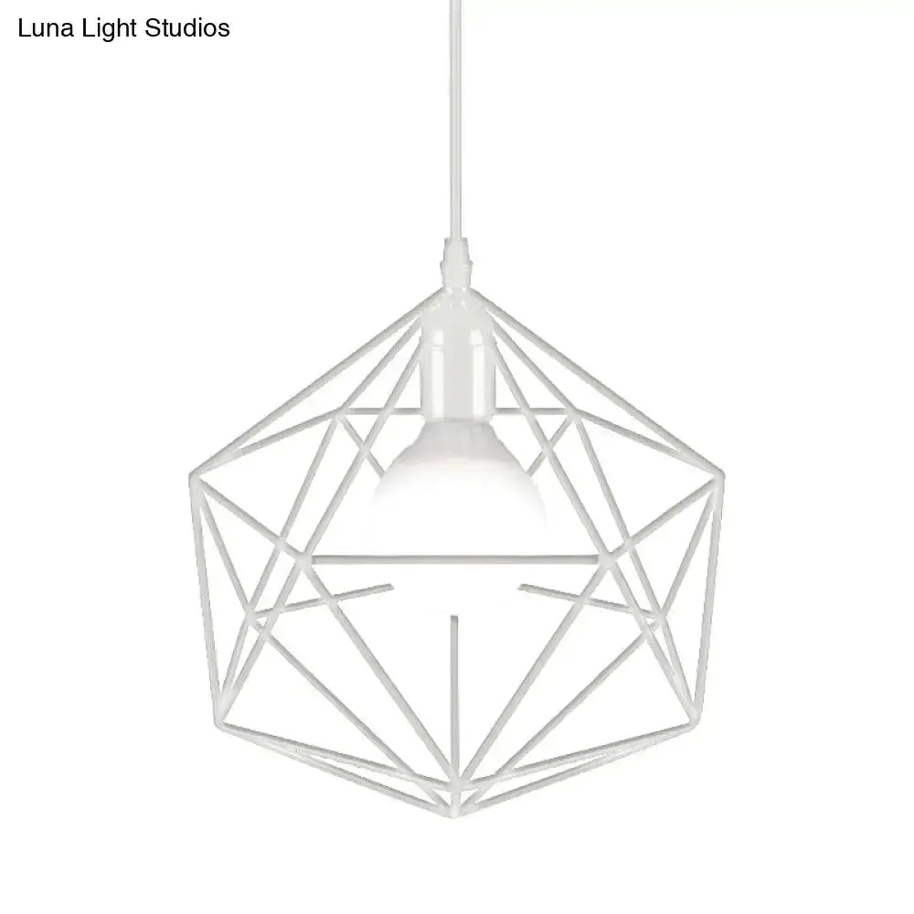 Minimalist geometric white metal pendant light with inner white shade by Decorbites on Tampa Home & Garden Store