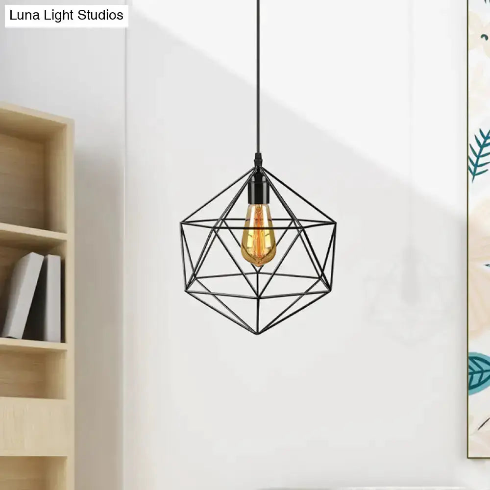 Minimalist geometric metal pendant light with black wireframe and Edison bulb for living room on Tampa Home & Garden Store