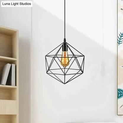 Minimalist geometric metal pendant light with black wireframe and Edison bulb for living room on Tampa Home & Garden Store