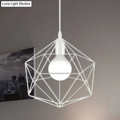 Decorbites minimalist geometric white metal pendant light with wireframe cube and globe on Tampa Home & Garden Store