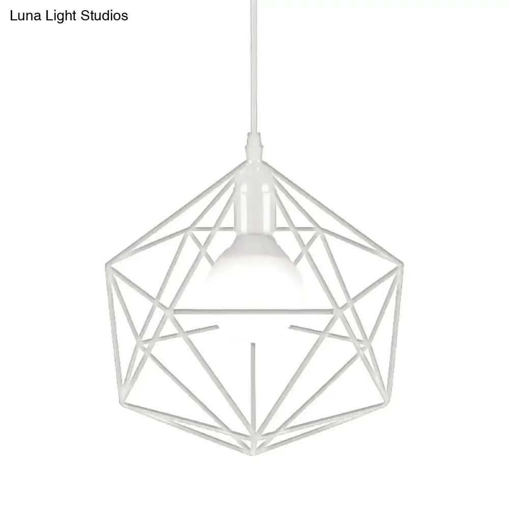 Decorbites minimalist geometric metal pendant light white cage frame for living room on Tampa Home & Garden Store