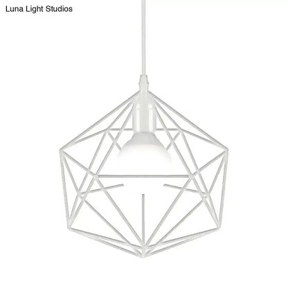 Decorbites minimalist geometric metal pendant light white cage frame for living room on Tampa Home & Garden Store