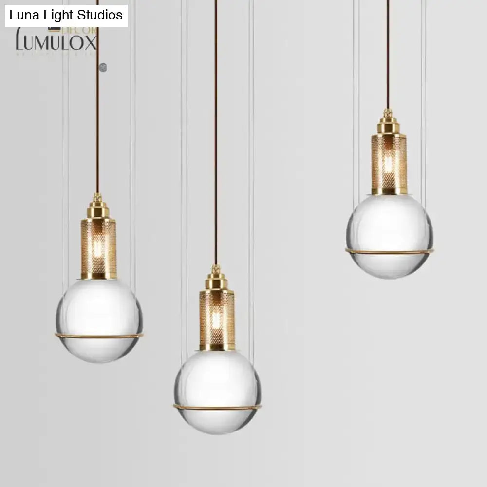 Brass crystal globe pendant lights by Decorbites, set of 3 with glass spheres and gold caps on Tampa Home & Garden Store