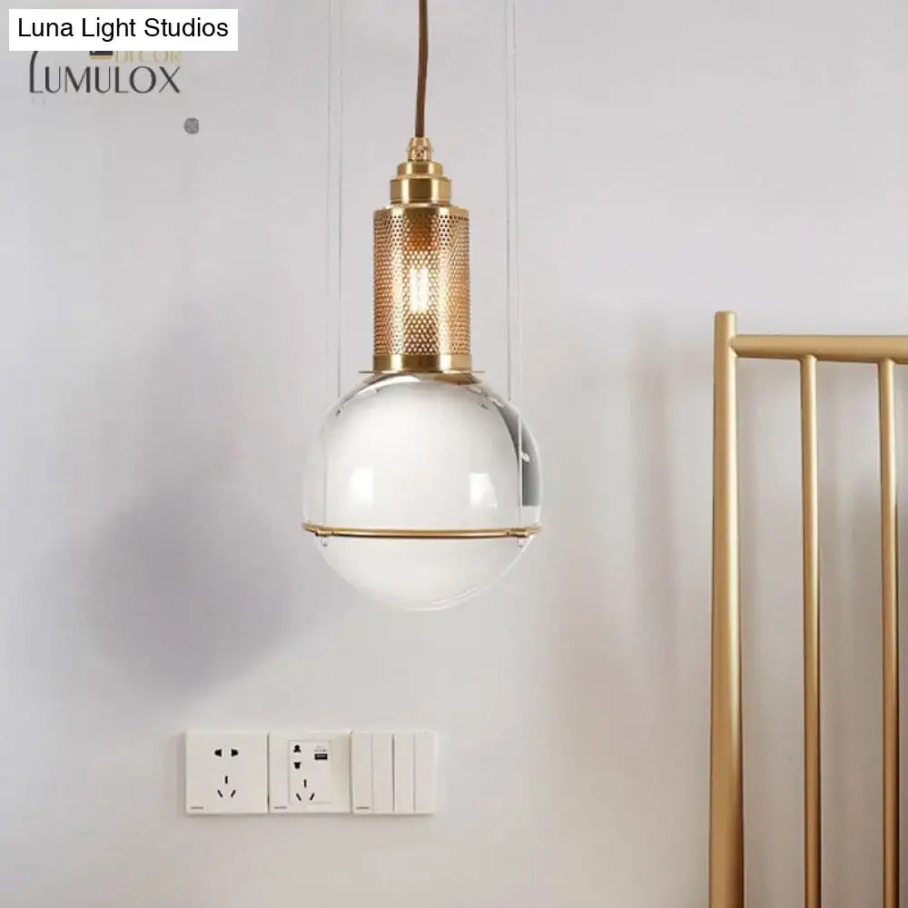 Brass Crystal Globe Pendant light with perforated brass cylinder and glass globe Decorbites on Tampa Home & Garden Store