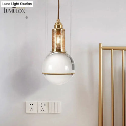 Brass Crystal Globe Pendant light with perforated brass cylinder and glass globe Decorbites on Tampa Home & Garden Store