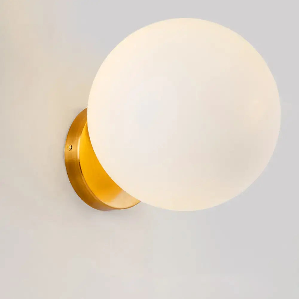Gold White Glass Sconce with LED Bulb brass backplate frosted glass globe on Tampa Home & Garden Store