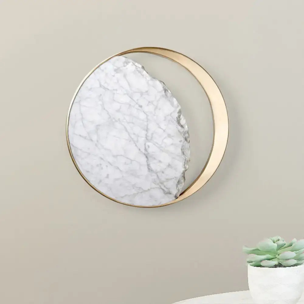Gold Moon Wall Lamp by Decorbites, white marble circular centerpiece with brass ring on Tampa Home & Garden Store
