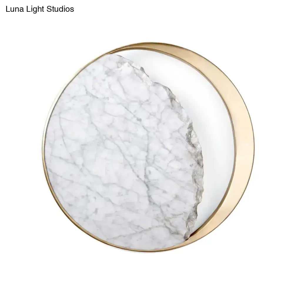 Gold Moon Wall Lamp with white marble round shade and brass rim by Decorbites on Tampa Home & Garden Store
