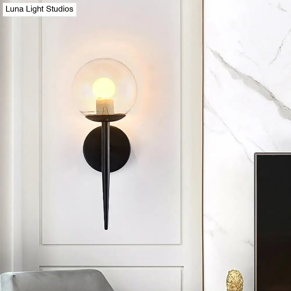 Gold Black Glass Sconce by Decorbites; wall-mounted black metal backplate with clear glass globe on Tampa Home & Garden Store