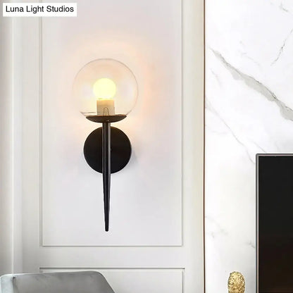 Gold Black Glass Sconce by Decorbites; wall-mounted black metal backplate with clear glass globe on Tampa Home & Garden Store