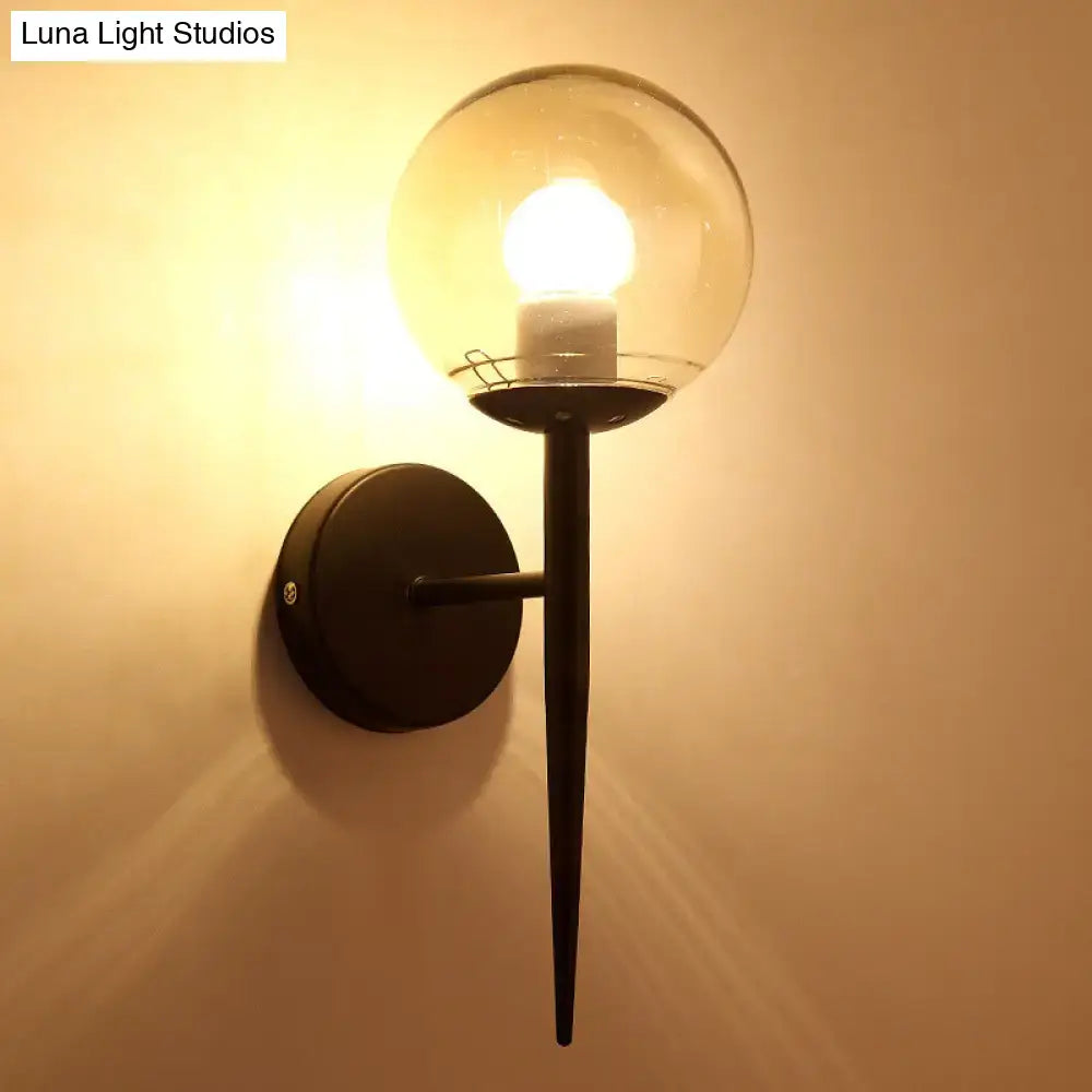 Gold Black Glass Sconce with clear glass globe, black wall mount Decorbites Luna Light Studios on Tampa Home & Garden Store