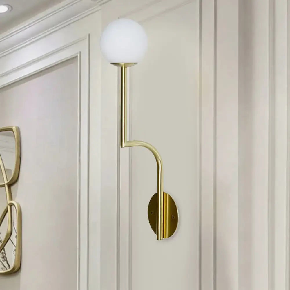 Opal Glass Curved Sconce by Decorbites, brass/gold wall light with white opal globe on Tampa Home & Garden Store