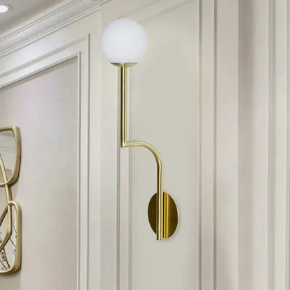 Opal Glass Curved Sconce by Decorbites, brass/gold wall light with white opal globe on Tampa Home & Garden Store