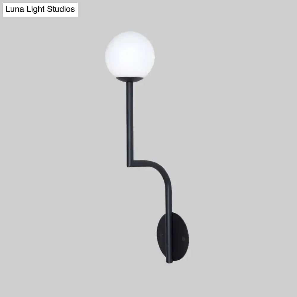 Opal Glass Curved Sconce with black metal arm and white globe, wall-mounted Decorbites on Tampa Home & Garden Store
