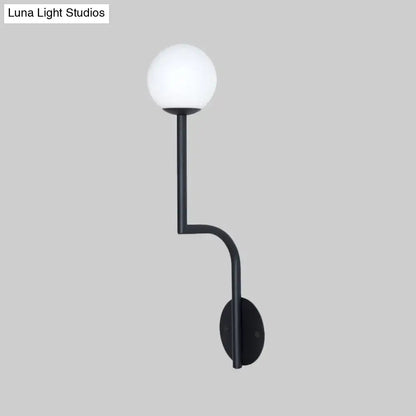 Opal Glass Curved Sconce with black metal arm and white globe, wall-mounted Decorbites on Tampa Home & Garden Store
