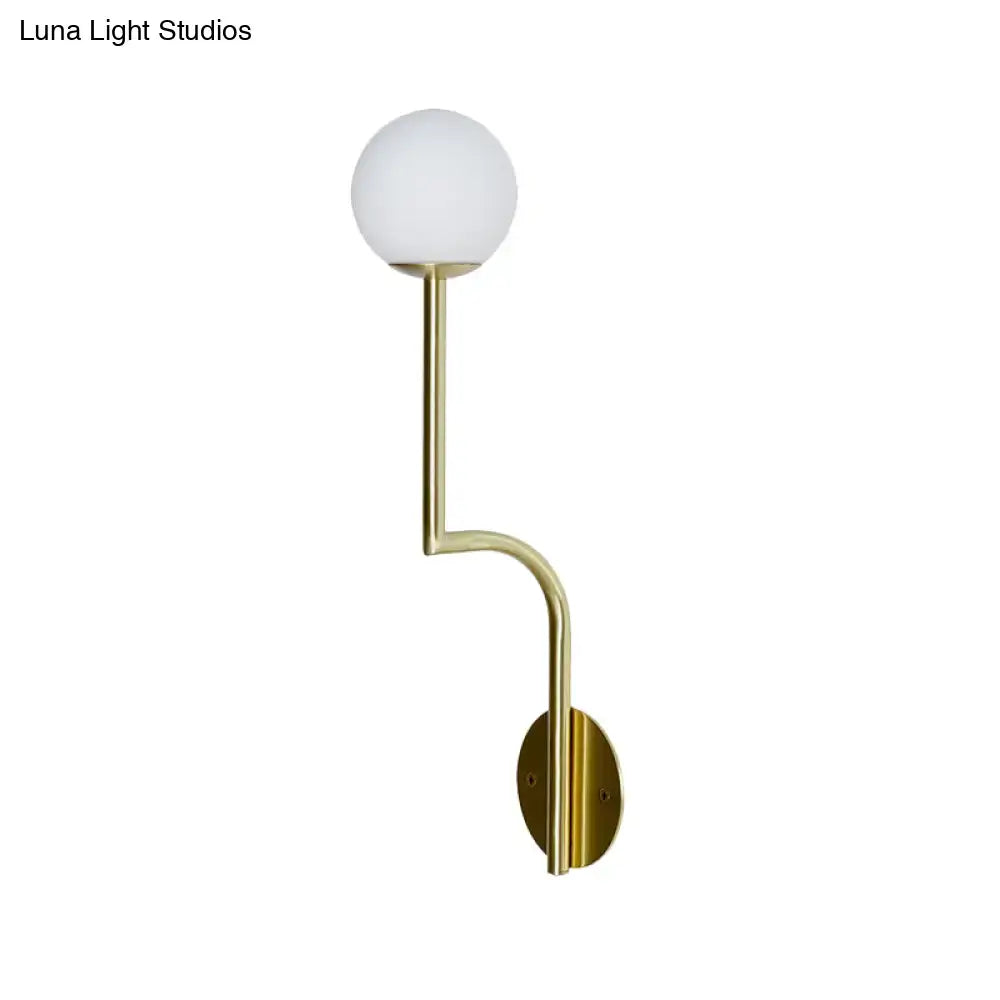 Opal Glass Curved Sconce by Decorbites; brass wall-mount with white globe on Tampa Home & Garden Store
