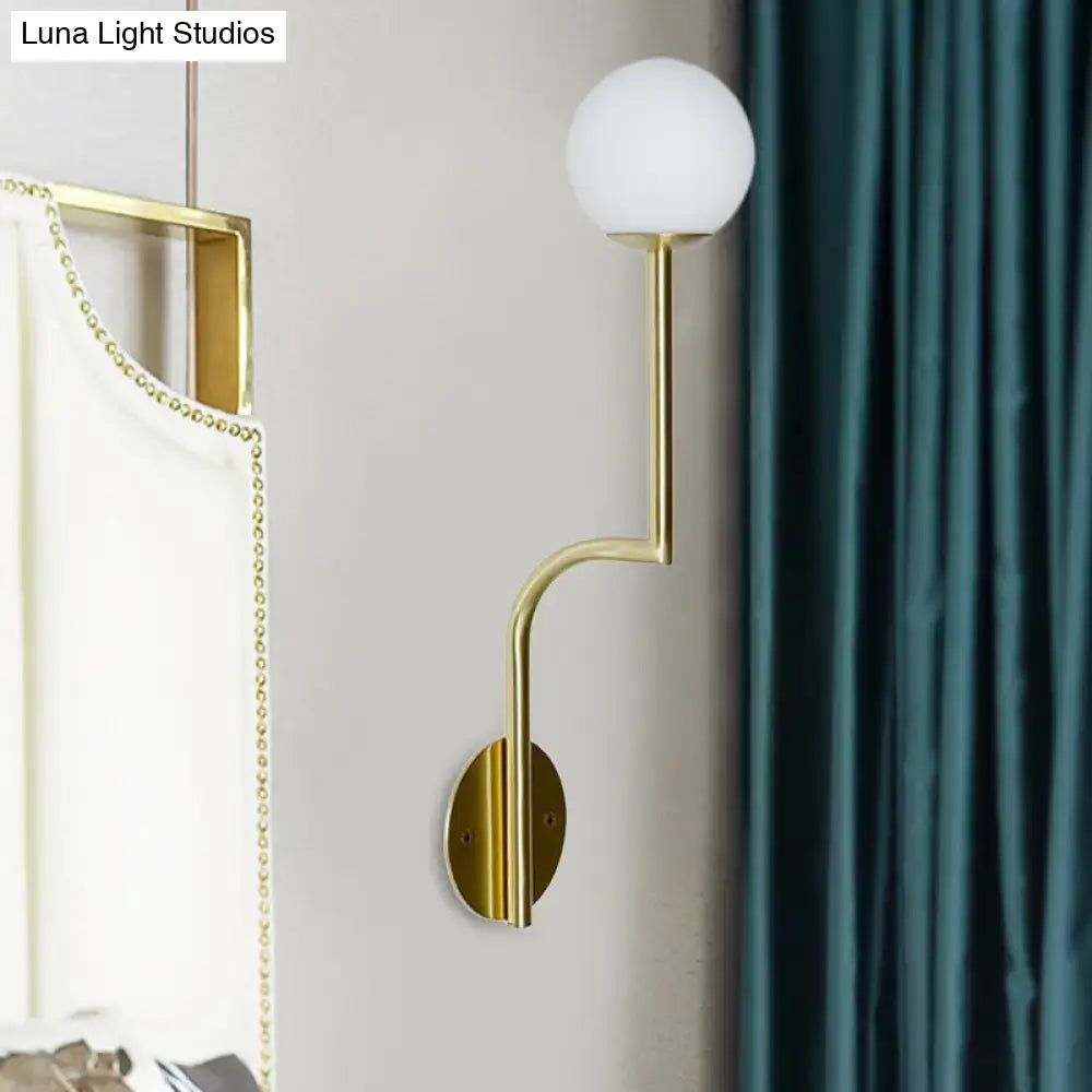 Opal Glass Curved Sconce, brass wall mount with white globe by Decorbites on Tampa Home & Garden Store