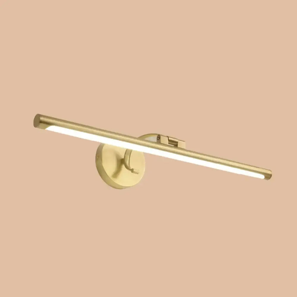 Brass LED vanity sconce with a horizontal bar and round wall mount by Decorbites on Tampa Home & Garden Store