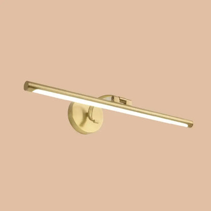 Brass LED vanity sconce with a horizontal bar and round wall mount by Decorbites on Tampa Home & Garden Store
