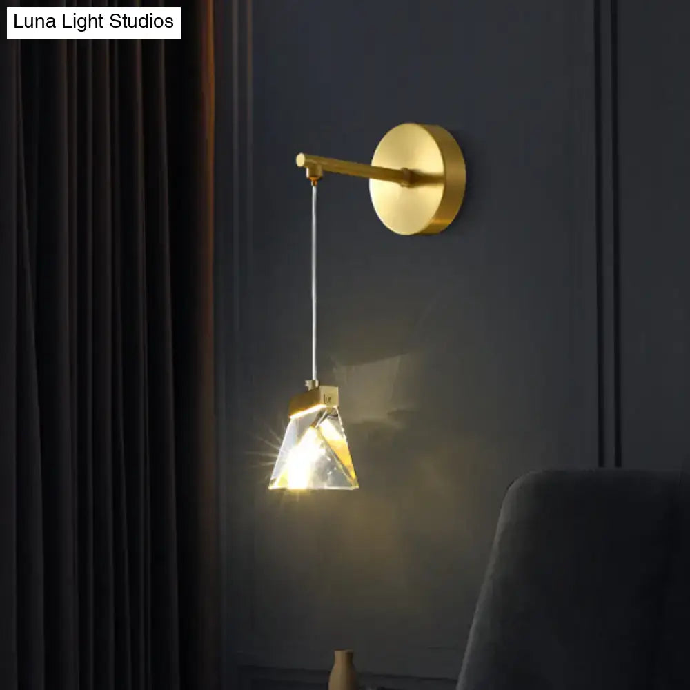 Gold crystal polyhedron wall lamp Decorbites, gold metal wall mount with hanging shade on Tampa Home & Garden Store