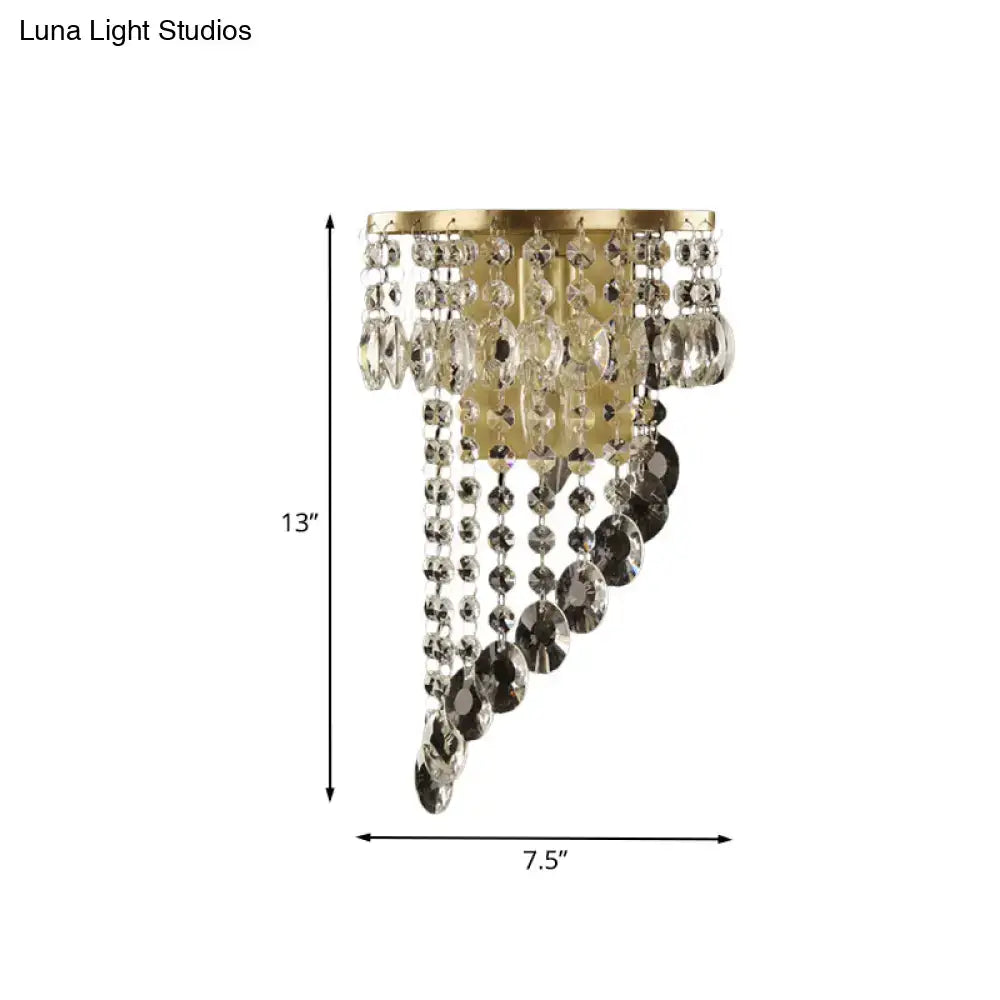 Gold crystal bead brass sconce with cascading hanging crystal strands Decorbites on Tampa Home & Garden Store