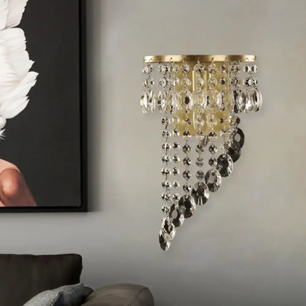 Gold brass bead sconce with dangling crystal strands by Decorbites on Tampa Home & Garden Store