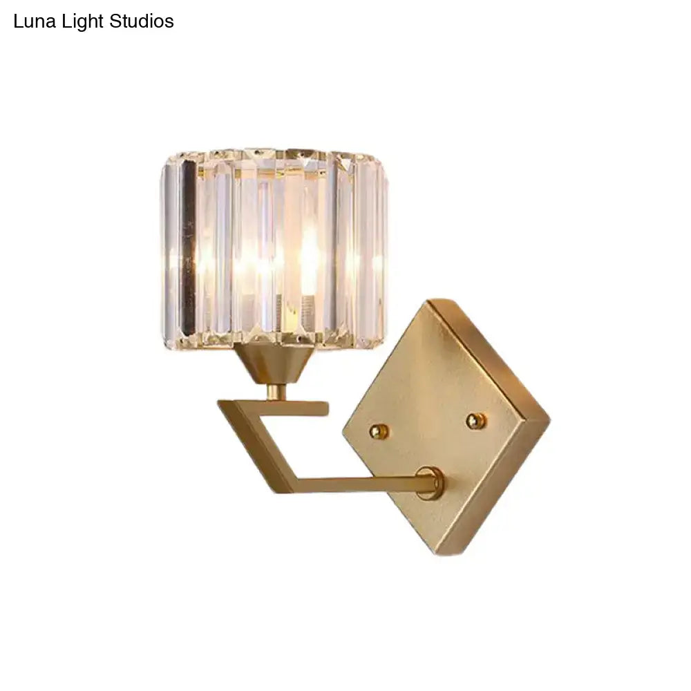 Gold Crystal Block Cylindrical Sconce by Decorbites, brass mount with clear crystal shade on Tampa Home & Garden Store