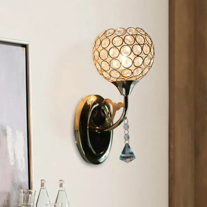 Gold crystal globe wall sconce by Decorbites with disk shade on Tampa Home & Garden Store