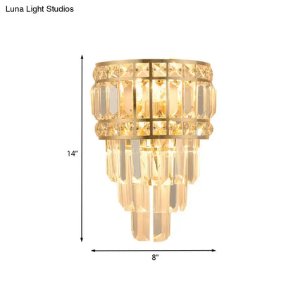 Gold Crystal 3-Light K9 Wall Fixture by Decorbites, gold-tone crystal tiers wall sconce on Tampa Home & Garden Store