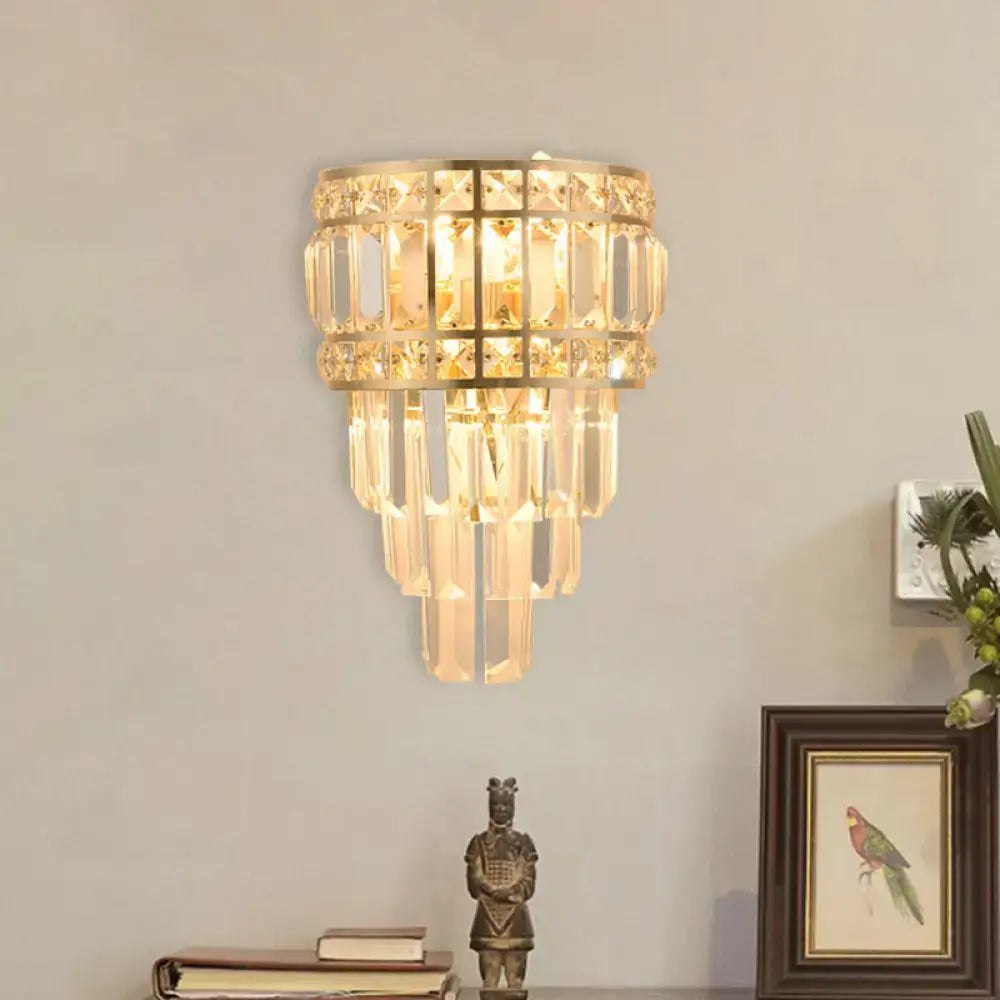 Gold Crystal 3-Light K9 Wall Fixture by Decorbites, gold frame with crystal prisms wall sconce on Tampa Home & Garden Store