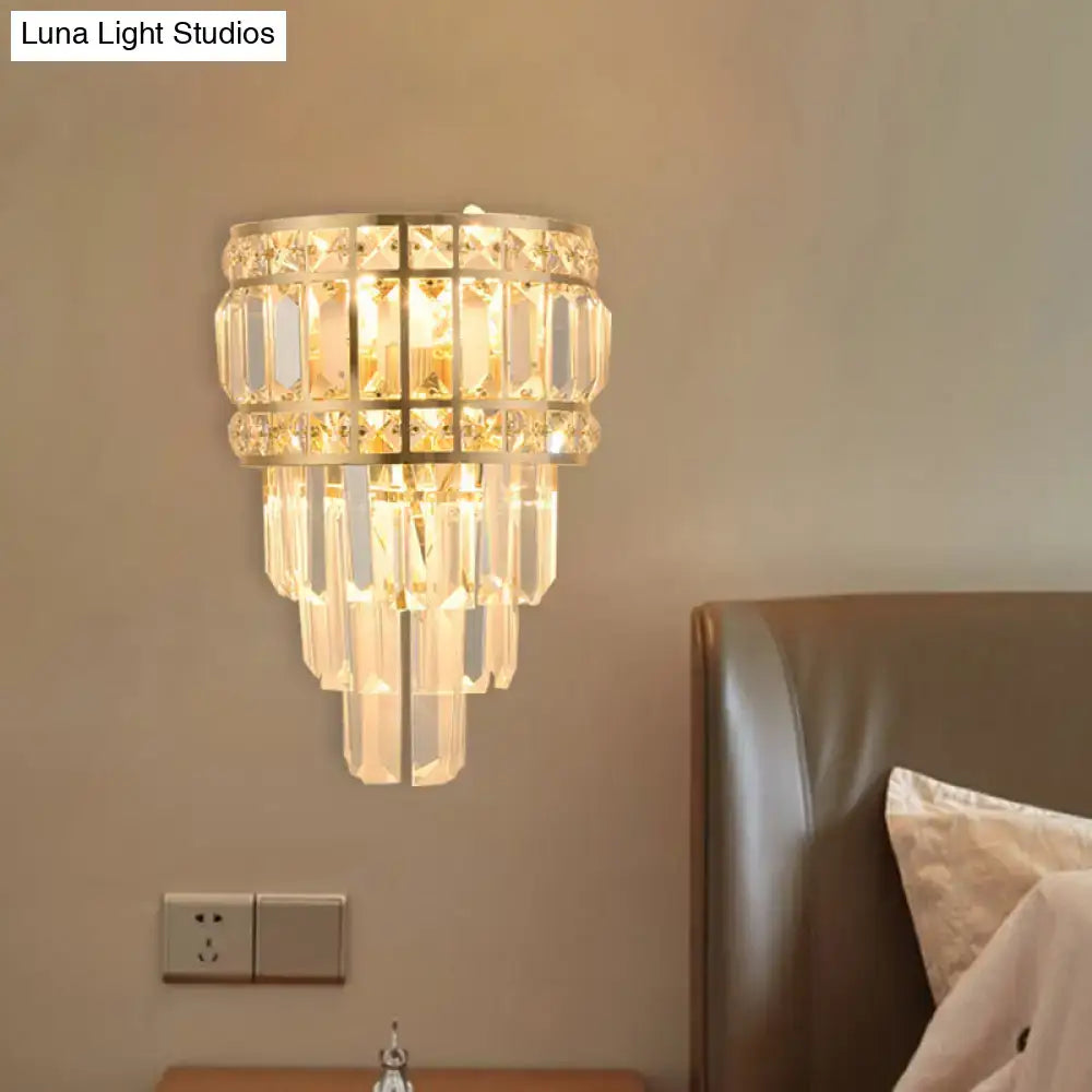 Gold Crystal 3-Light K9 Wall Fixture by Decorbites, crystal prisms and gold metal frame, wall-mounted sconce on Tampa Home & Garden Store