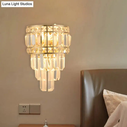 Gold Crystal 3-Light K9 Wall Fixture by Decorbites, crystal prisms and gold metal frame, wall-mounted sconce on Tampa Home & Garden Store