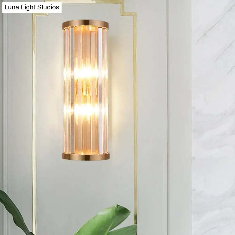 Gold Crystal E12 Sconce with vertical crystal prisms and warm brass tone on Tampa Home & Garden Store